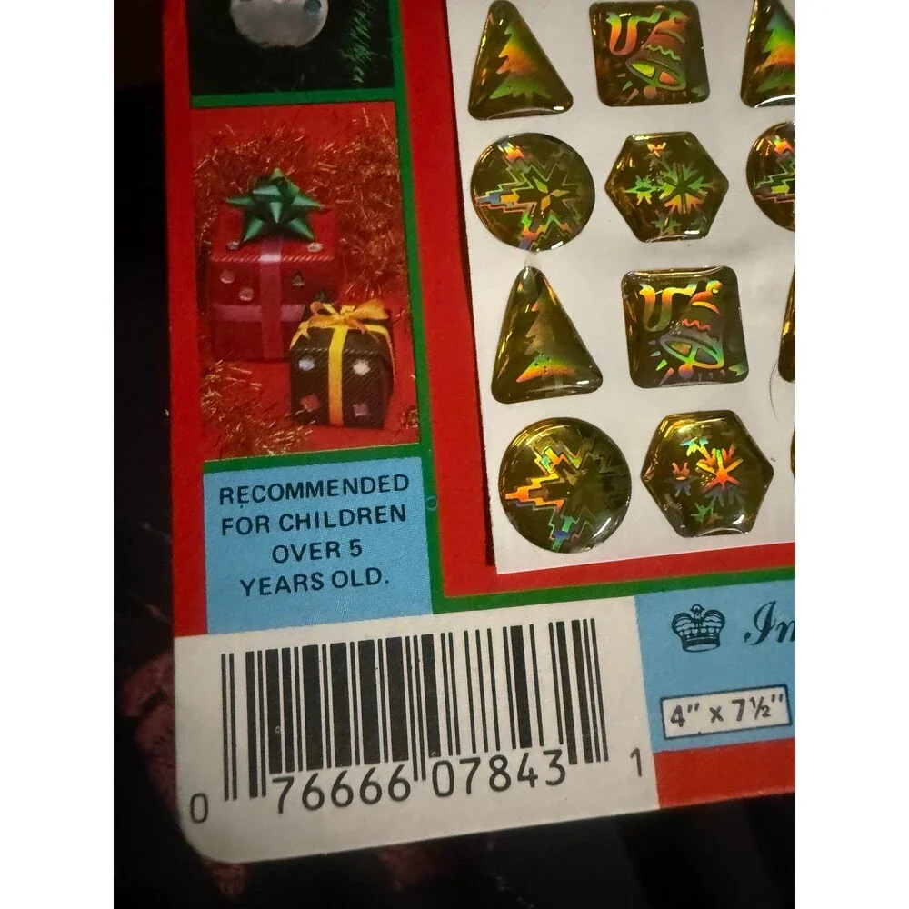 Vintage 1980s Christmas Holographic Stick-On Decos Sticker Sheet Taiwan NOS RARE